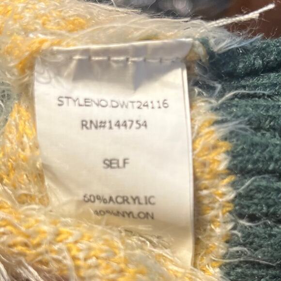 J. NNA Womens Boxy Mock Neck Sweater Geometric Color-block Sz M Gray Yellow 80s - Picture 5 of 7